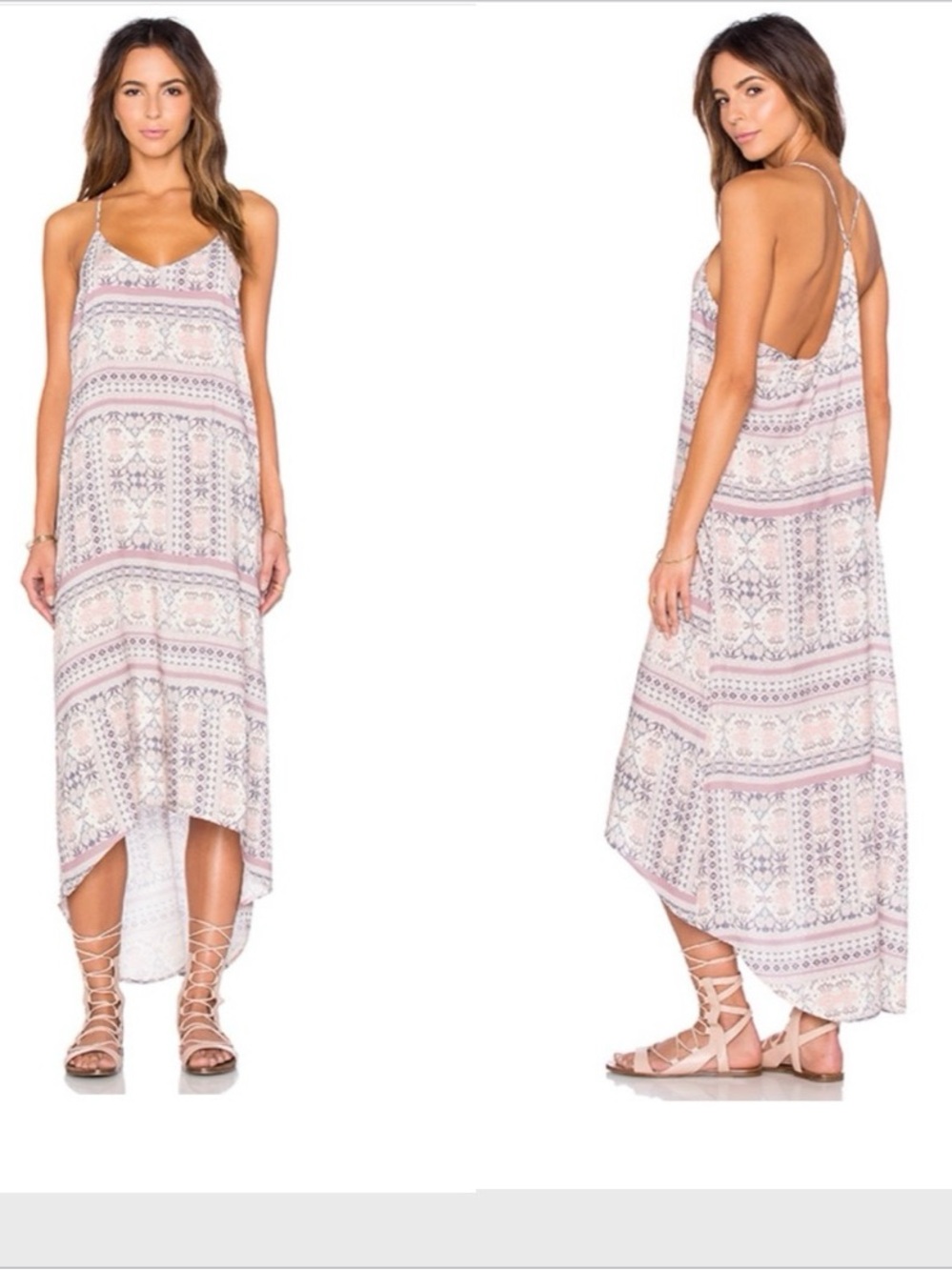 l*space Pastel Pink and White Printed High-Low‎ Maxi Dress